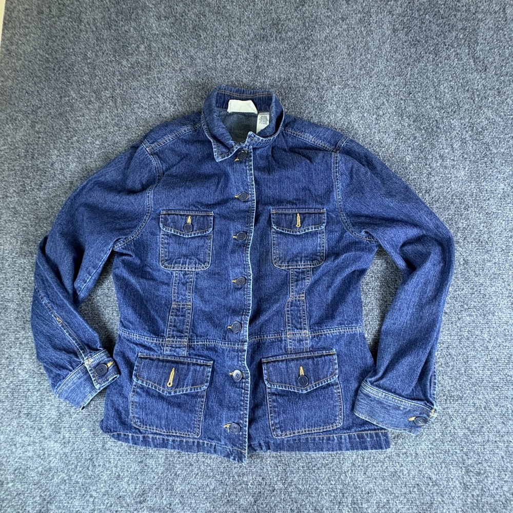 Jones New York Jeans Jacket Women Large Blue Denim Cotton Utility Button Front - Picture 2 of 8
